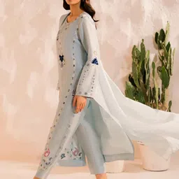 KALINI Women Chanderi Silk Kurta & Trousers With Dupatta image 2