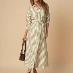Chemistry Women Striped Cuffed Sleeves Shirt Midi Dress-picture-30
