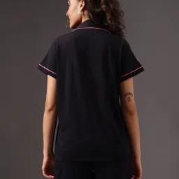 Clovia Cotton Button Down Shirt And Shorts Black image 5