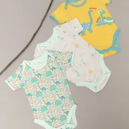 Mi Arcus  Cotton Half Sleeves Dino Print Rompers Pack of 3 Yellow & Light Pink-picture-21