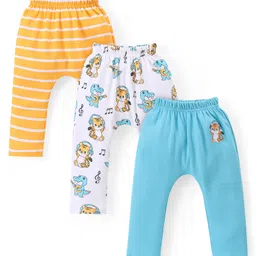 Babyhug Cotton Knit Full Length Diaper Leggings with Dino & Striped Pattern Pack of 3 - Multicolor-picture-22