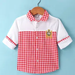 ToffyHouse 100%  Woven Cotton Yarn Dyed Full Sleeves Regular Collared Checkered Shirt With Embroidery - Red-picture-16