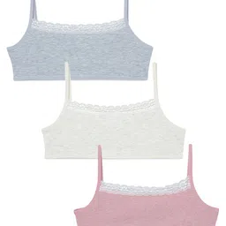 Charm n Cherish 100% Cotton Pack Of 3 Solid Training Bras - Grey Pink & White-image-20