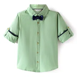 INFINITY Cotton Full Sleeves Solid Shirt with Bow - Green-picture-26