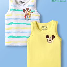 Babyoye Disney Single Jersey Knit Sleeveless Vests With Mickey & Friends Graphics Pack Of 5 - Yellow & White-picture-1