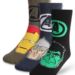 Pine Kids Marvel Knit Antibacterial Socks With Avengers Graphics Pack Of 3 - Black Navy Blue & Brown-picture-10