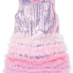 Bonfino Woven Sleeveless Tiered Party Dress with Sequin & Frill Detailing - Baby Pink-image-19