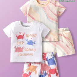 Babyoye 100% Cotton Knit Half Sleeves Shorts Crab Printed Co-Ord Night Suits Pack of 2 - Multicolor image 1