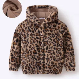 Mark & Mia Full Sleeves Fur Hooded Winter Jacket With Leopard Print - Brown-picture-23