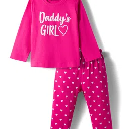 kookie kids india Kookie Kids Single Jersey Knit Full Sleeves Night Suit With Text & Heart Print - Dark Pink-picture-36