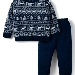 Babyhug Knit Full Sleeves Pullover Sweater Set with Aztec Design - Navy Blue-picture-22