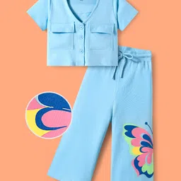 OLLINGTON ST. 100% Cotton Knit Half Sleeves Top & Pant Set With Butterfly Print - Light Blue-picture-10