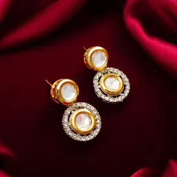 Anouk Gold-Plated Kundan and American Diamond Studded Circular Drop Earrings-picture-15
