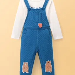 Babyoye 100% Cotton Quilted Full Sleeves T-Shirt & Dungaree Set Animal & Text Print - Blue image 2
