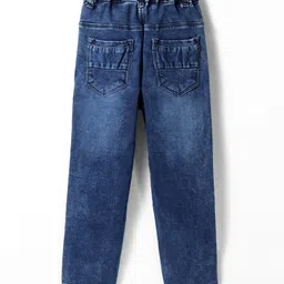 Olio Kids Denim Woven Full Length Jeans With Text Embroidery - Blue image 2