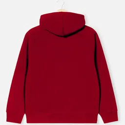 Trampoline Cotton Blend Full Sleeves Roll With Me Text Printed Hooded Sweatshirt - Maroon image 3