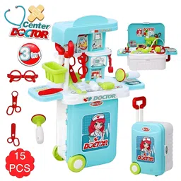 NEGOCIO 3 in 1 Doctor Accessories Trolly Suitcase Set for Kids- Pack of 1- Color May Vary image 2