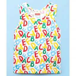 Babyhug 100% Cotton Knit Sleeveless Sando Vest & Shorts Set With Alphabet Print - White & Red image 2