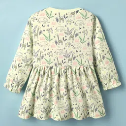 CUCUMBER Interlock Knit Full Sleeves Animal Printed Frock - Light Yellow image 2