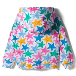 Babyhug Cotton Knit Full Sleeves Hooded Sweatjacket With Star Print & Kangaroo Pockets - Multicolor image 2
