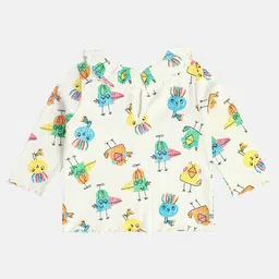 MINI KLUB Cotton Knit Full Sleeves Birds Printed Top - White image 3