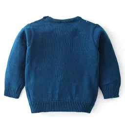 Babyhug Knitted Full Sleeves Sweater Set Deer Design - Blue image 3