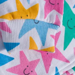 Babyhug Cotton Knit Full Sleeves Hooded Sweatjacket With Star Print & Kangaroo Pockets - Multicolor image 3