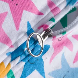 Babyhug Cotton Knit Full Sleeves Hooded Sweatjacket With Star Print & Kangaroo Pockets - Multicolor image 4