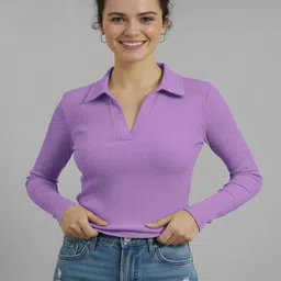 Dream Beauty Fashion Women Ribbed Shirt Collar Long Sleeves Regular Top-picture-33