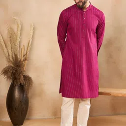 SWAGG INDIA Striped Mandarin Collar Straight Kurta image 5