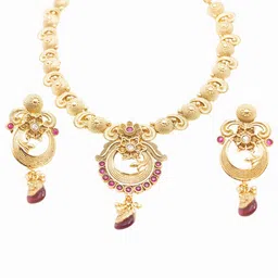 festivjewelleryze Gold-Plated Artificial Stones Studded Necklace & Earrings Jewellery Set-image-4
