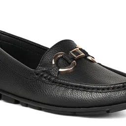 LOUIS STITCH Women's Black Premium Solid Slip-On Casual Loafers image 2