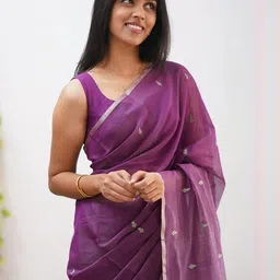 CaniBani Magenta Cotton Blend Banarasi Sarees image 2