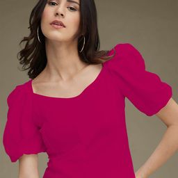 Dream Beauty Fashion Women Solid V-Neck Puff Sleeve Regular Top-picture-3
