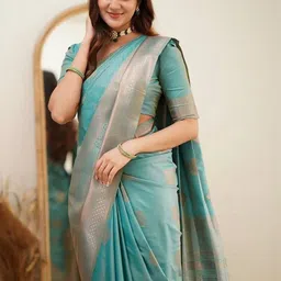 Tekson Ethnic Motifs Woven Design Zari Saree With Unstitched Blouse Piece image 3