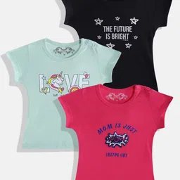 FEMEA Girls Magenta & Sea Green Set of 3 T-shirt-image-2
