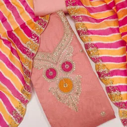 BlissFlair Floral Embroidered Sequinned Chanderi Silk Unstitched Dress Material-image-92