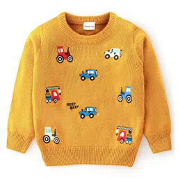 Babyhug 100% Acrylic Knit Full Sleeves Cars Embroidery Sweater - Yellow-picture-27