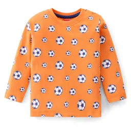 Babyhug Cotton Knit Full Sleeves T-Shirt with Football Print - Orange-picture-33