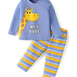 Babyhug Cotton Knit Full Sleeves Night Suit With Giraffe Print - Royal Blue-picture-12