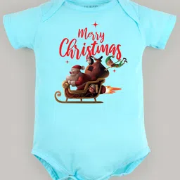 FFlirtygo Christmas Theme Cotton Half Sleeves Merry Christmas With Ride Printed Onesie - Turquoise-picture-35