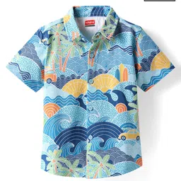 Babyhug Cotton Knit Half Sleeves Shirt With Beach Theme Print - Blue-picture-17