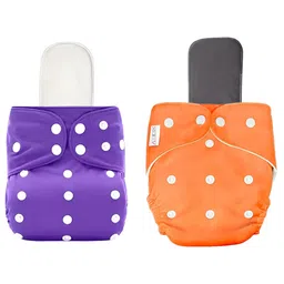 AEREX Reusable Baby Cloth Diapers For 6 Months to 3 Years With 2 Insert Pad Leak Proof Washable Diapers For New Born Babies Adjustable Pocket Cloth Diaper Nappies (Purple & Orange) image 1