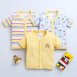 BUMZEE Cotton Woven Half SleevesJhablas with Stripes & Vehicles Print Pack of 3 - Sky Blue & Yellow-picture-15