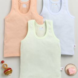 BUMZEE Cotton Knit Sleeveless Solid Colour Vests Pack Of 3 - Light Orange Light Purple & Light Green-picture-41