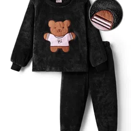 Mark & Mia Fur Knit Full Sleeves Winter Wear T-Shirt & Pant Set With Bear Embroidery - Black-picture-12