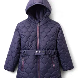 Pine Kids Woven Full Sleeves Solid Color Hooded Quilted Jacket - Navy Blue-picture-36