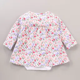 Babyhug 100% Cotton Full Sleeves Frock Style Onesie with Bow Applique and Floral Print - Multicolor image 2