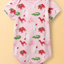 Babyoye 100% Cotton Knit Half Sleeves Onesies with Polka Dots & Animal Print Pack of 5 - Multicolor image 2