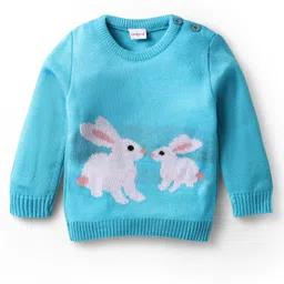 Babyhug Knitted Full Sleeves Sweater Set with Bunny Design - Pink & Light Blue image 2